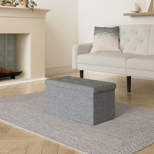 Dark Grey Storage Ottoman Bench 76cm Folding Seat Footstool Bed End Stool