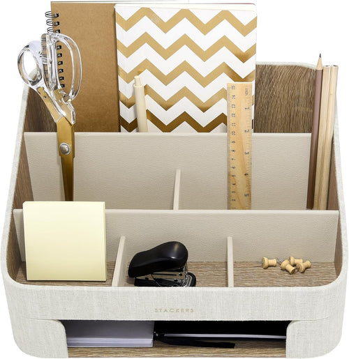 Stackable Desk Organiser & Letter Tray | Linen Office Storage, 5 Compartments