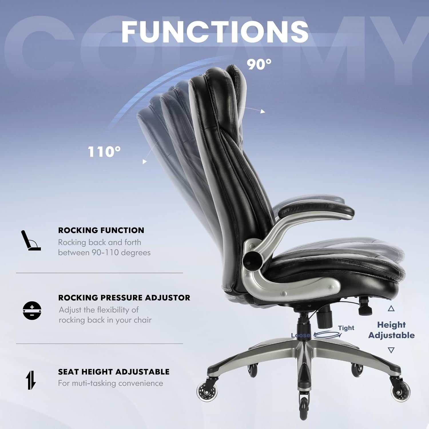 Ergonomic Office Chair Faux Leather Desk Chair High Back Padded Reclining Tilt