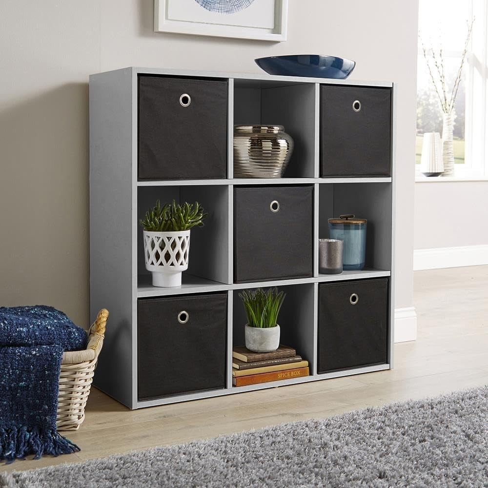 9 Cube Storage Shelf Grey Wooden Bookcase Display Unit 90cm