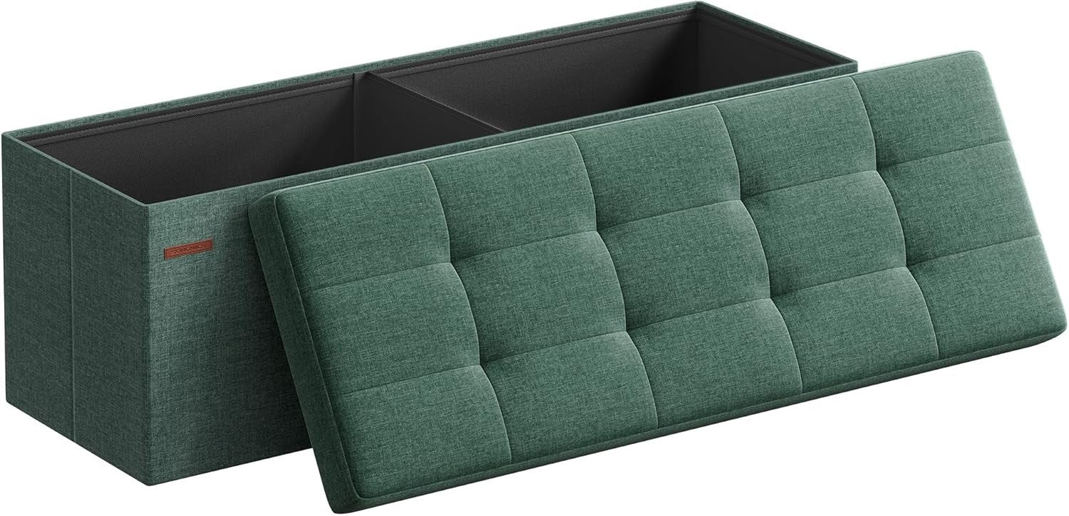 Foldable Storage Ottoman Bench 76cm Linen Seat Retro Green