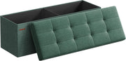 Foldable Storage Ottoman Bench 76cm Linen Seat Retro Green