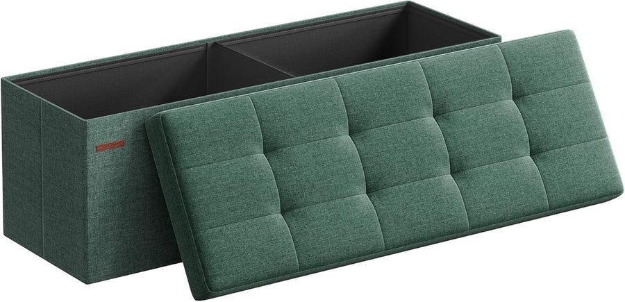 Foldable Storage Ottoman Bench 76cm Linen Seat Retro Green