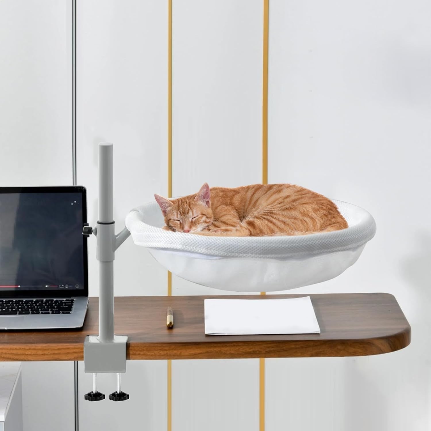 Cat Desk Hammock 360° Rotating Washable Pet Bed White 40cm