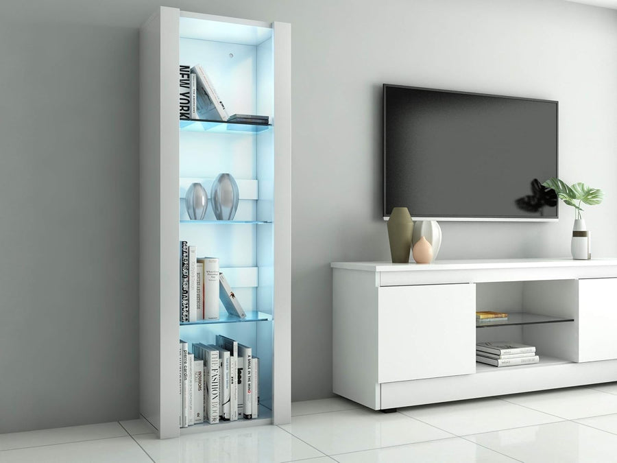 High Gloss LED Display Cabinet with Glass Shelves - Modern Storage Unit