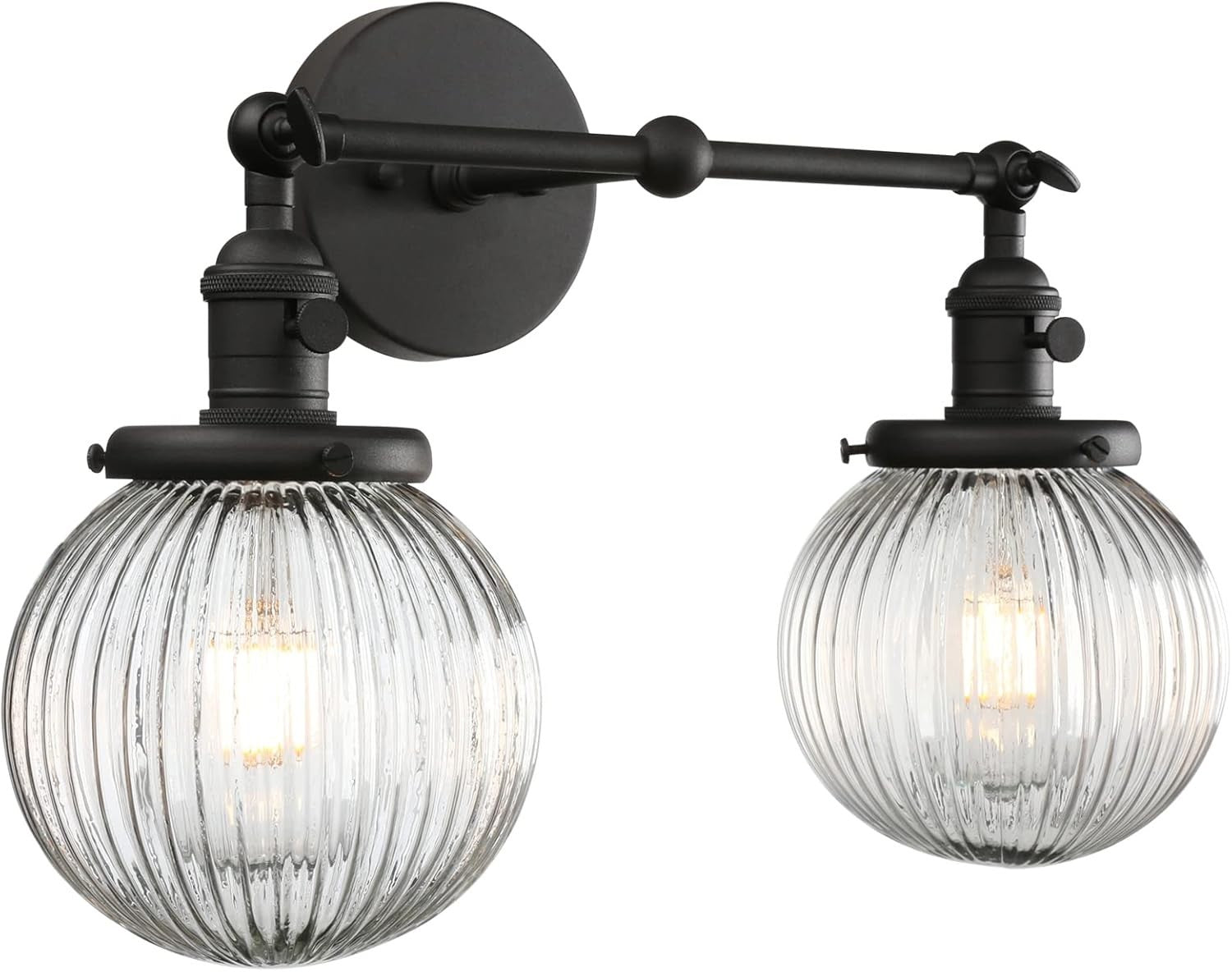 Modern Black 2-Light Glass Wall Sconce | Dimmable Bedroom & Living Room Lamp