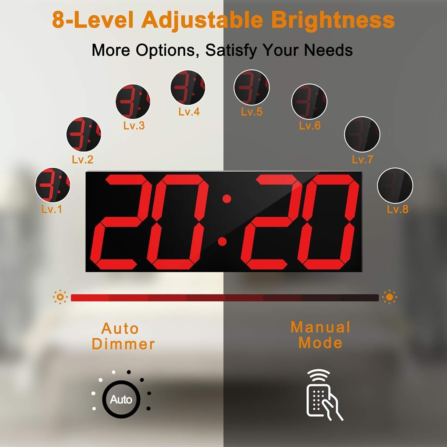 18" LED Wall Clock Red Display Timer Thermometer Calendar USB Mountable