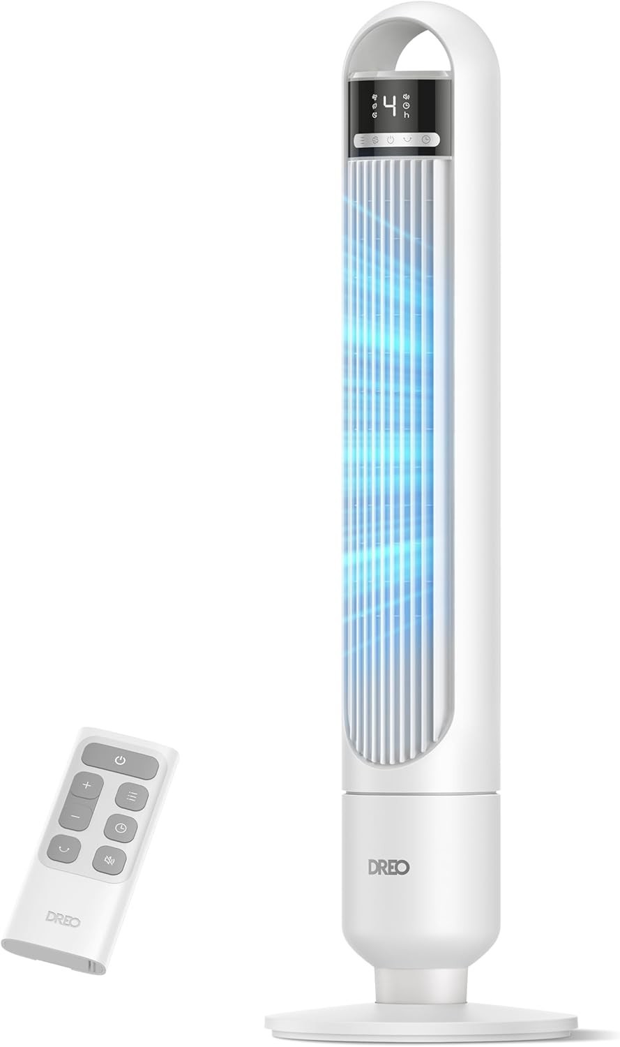 White 25ft Tower Fan Silent 28dB 90° Oscillating LED Display Remote Timer 6Speed