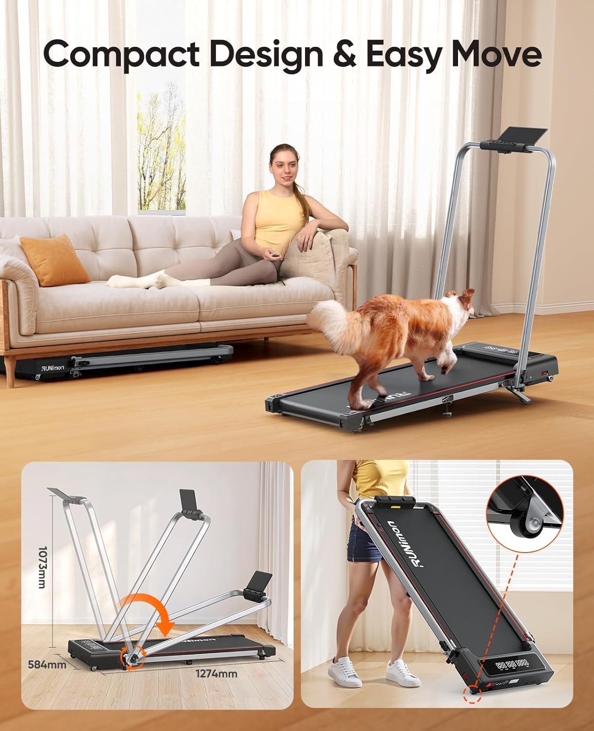Foldable 6-in-1 Treadmill 12KM/H w/ 9% Incline Home Gym Walking Pad