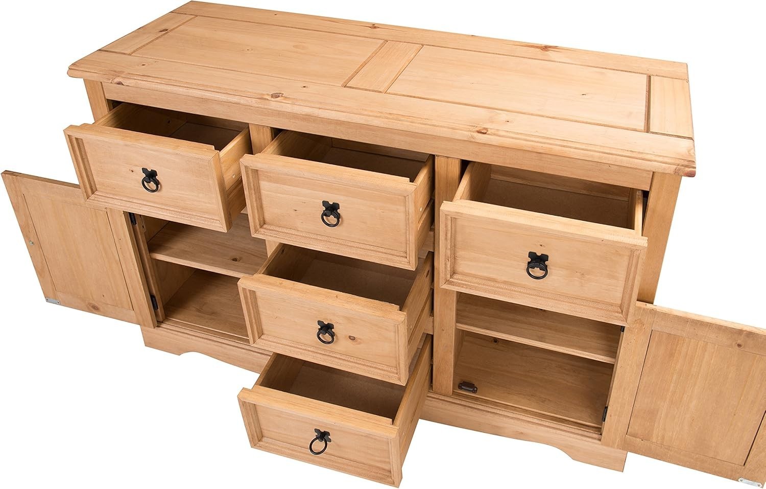 Large Pine Sideboard Cabinet 2 Doors 5 Drawers Storage Dining Room Furniture