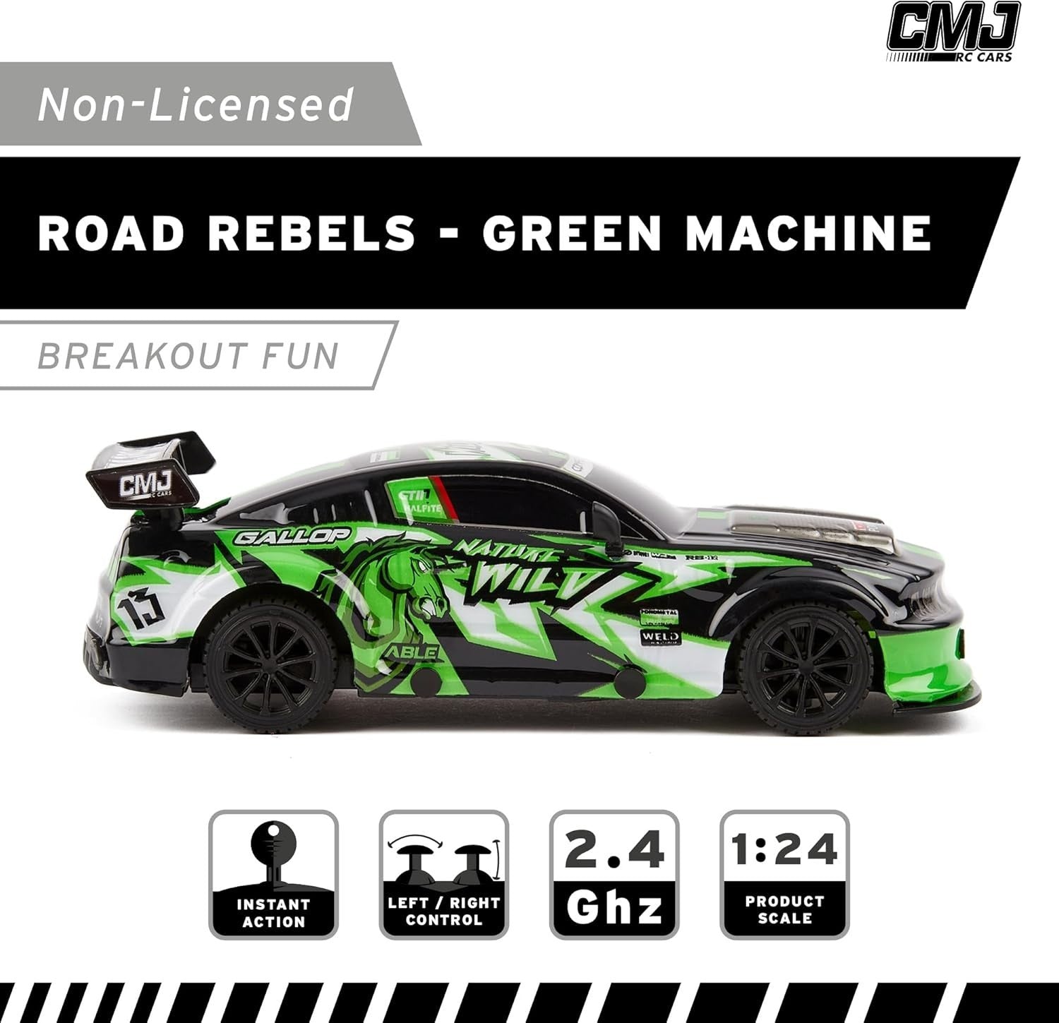 Road Rebel Green Machine RC Car 1:24 Scale 2.4GHz Racing Toy for Kids