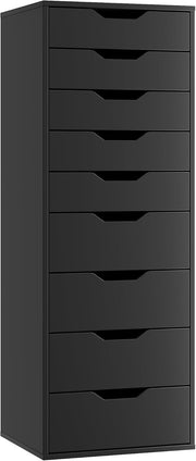 Tall Black 9 Drawer Chest Storage Cabinet Dresser Unit 124x45x40cm Modern