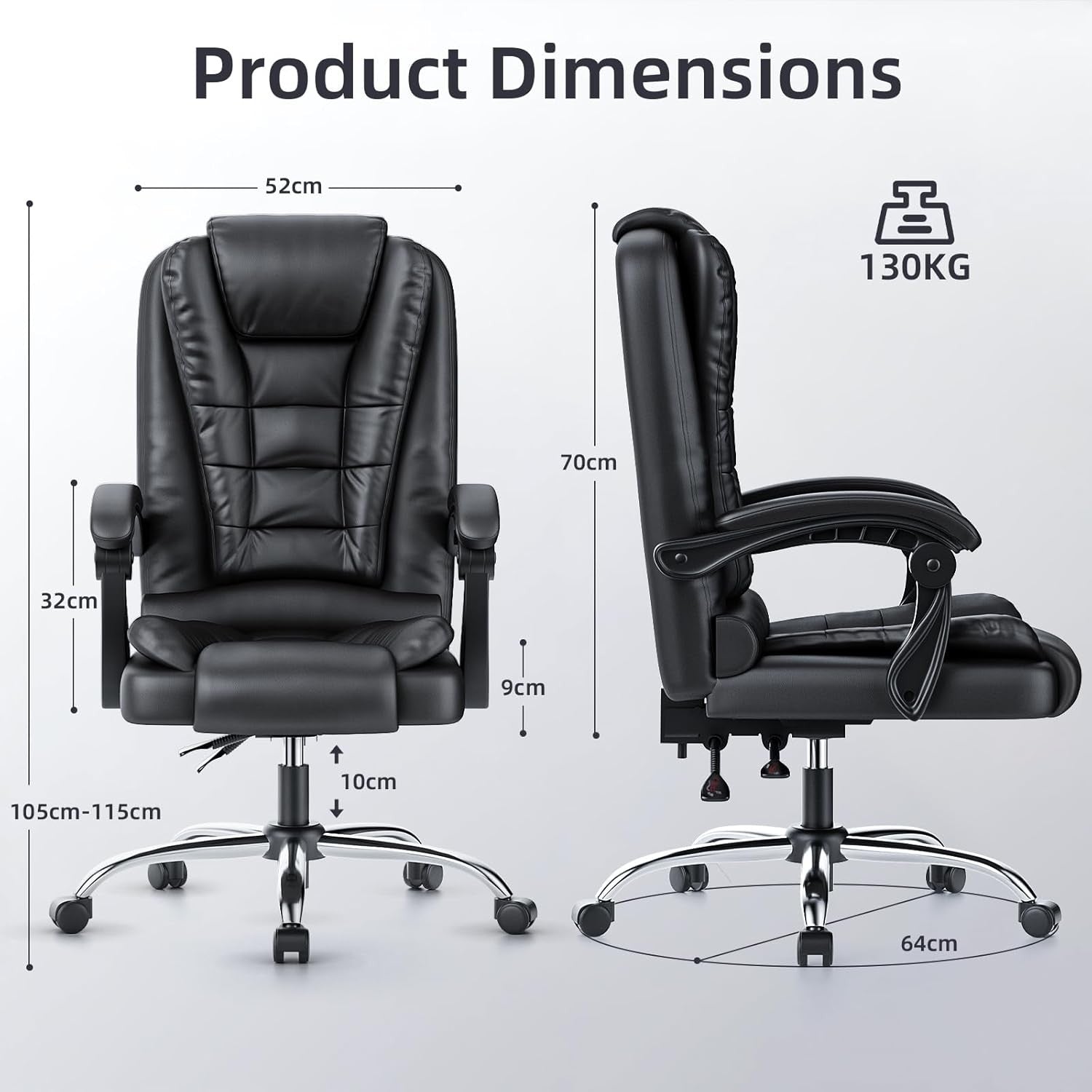 Executive Office Chair High Back PU Leather Reclining Black