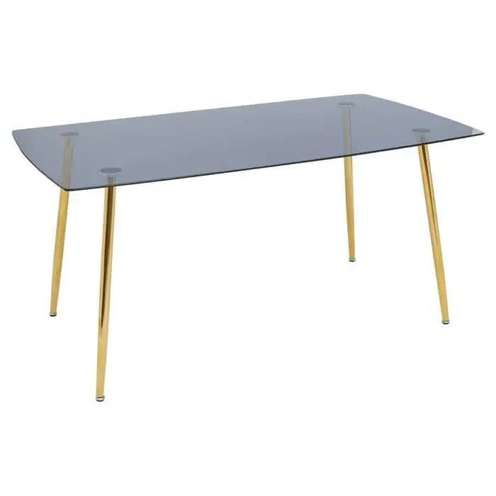 7 Piece Grey Glass Dining Table Set Velvet Chairs Gold Legs Modern Room
