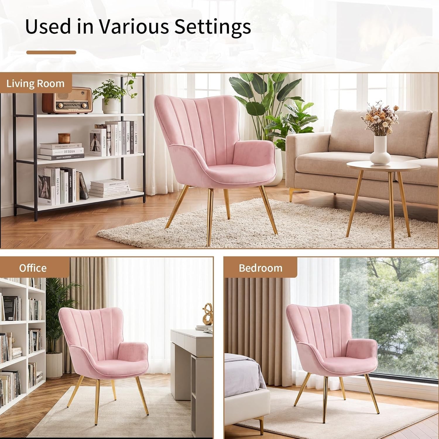 Wing Back Accent Armchair with Ottoman Modern Lounge Chair Pink