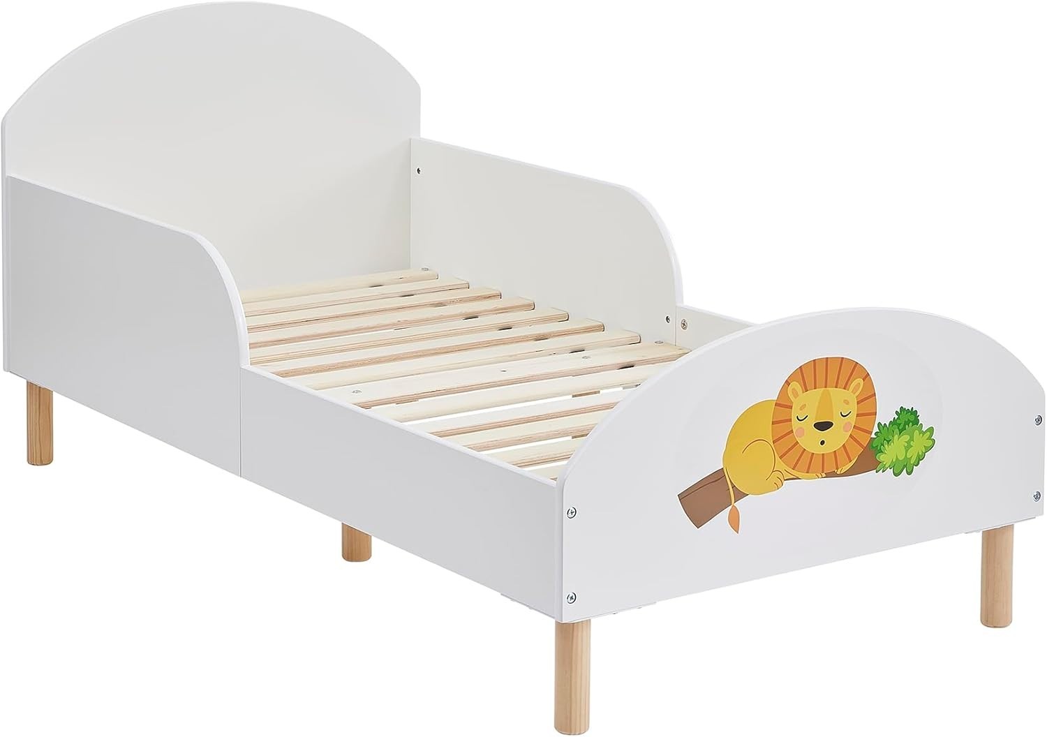 Toddler Bed with Lion Design – Kids Wooden Frame, Safe & Low, 144x74x68cm