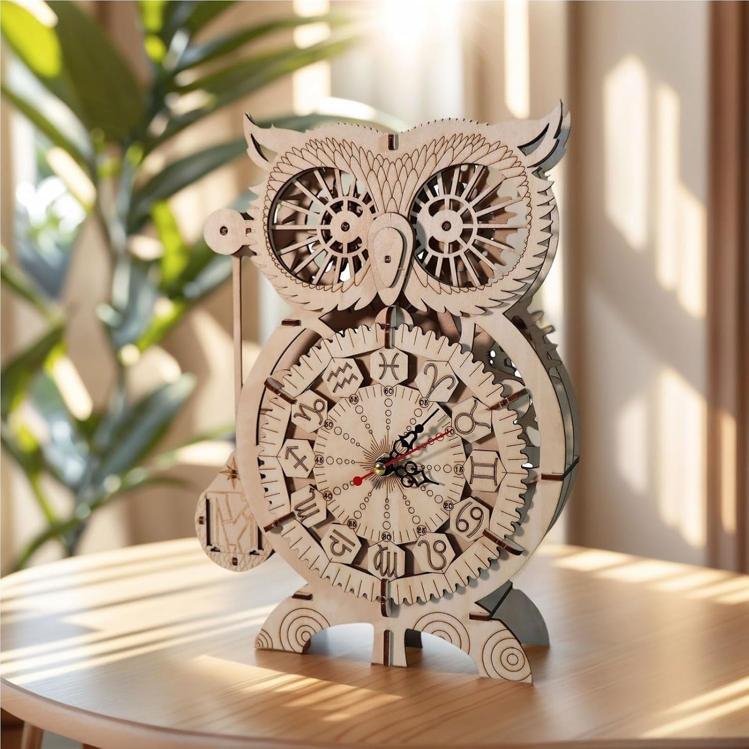 3D Owl Clock Wooden Puzzle Model Kit with Silent Pendulum & DIY Build