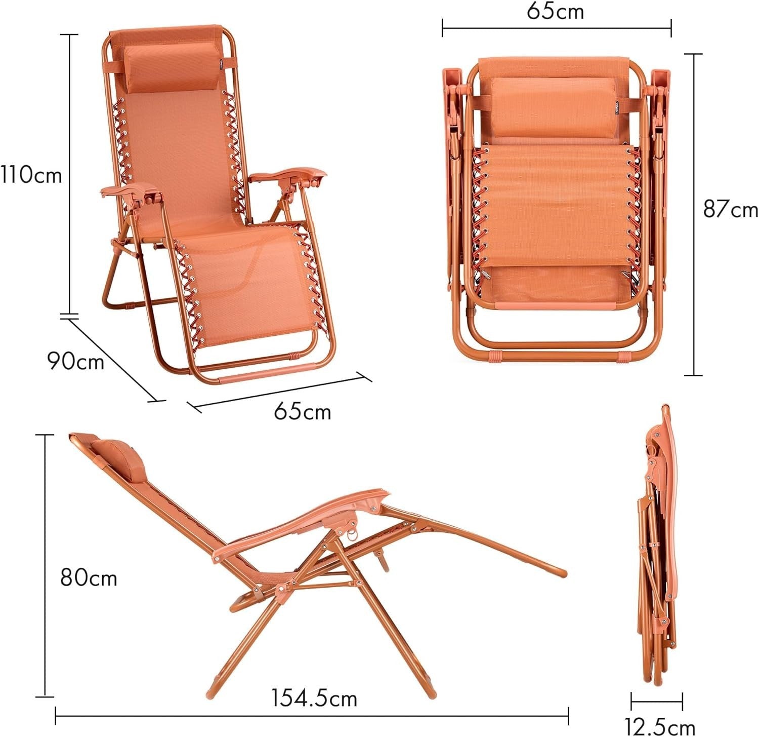 Outdoor Folding Zero Gravity Recliner Chairs 2-Pack Sun Loungers Rust Orange