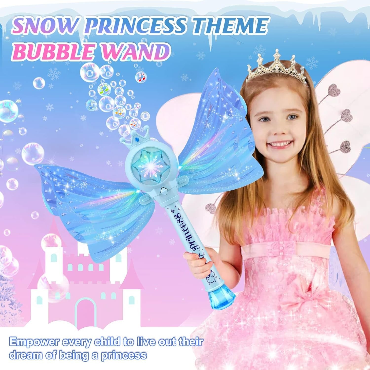 Kids Bubble Wand Light Music Fairy Princess Toy Blue