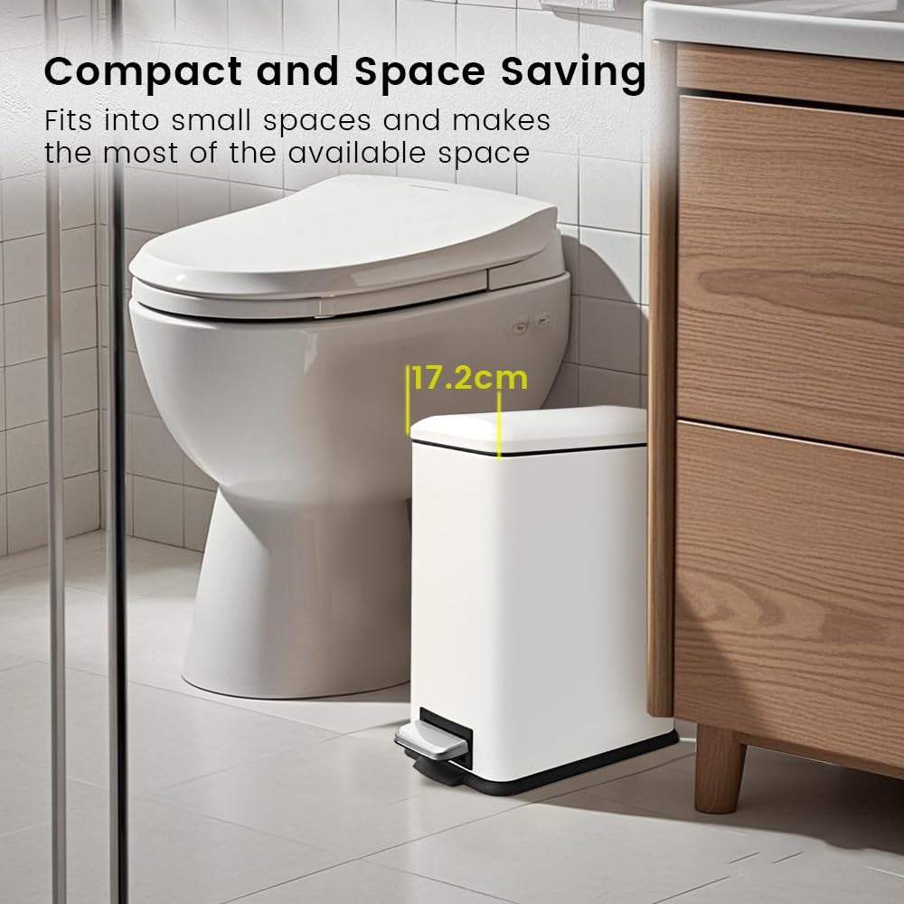 10L Bathroom Pedal Bin Soft Close Stainless Steel White