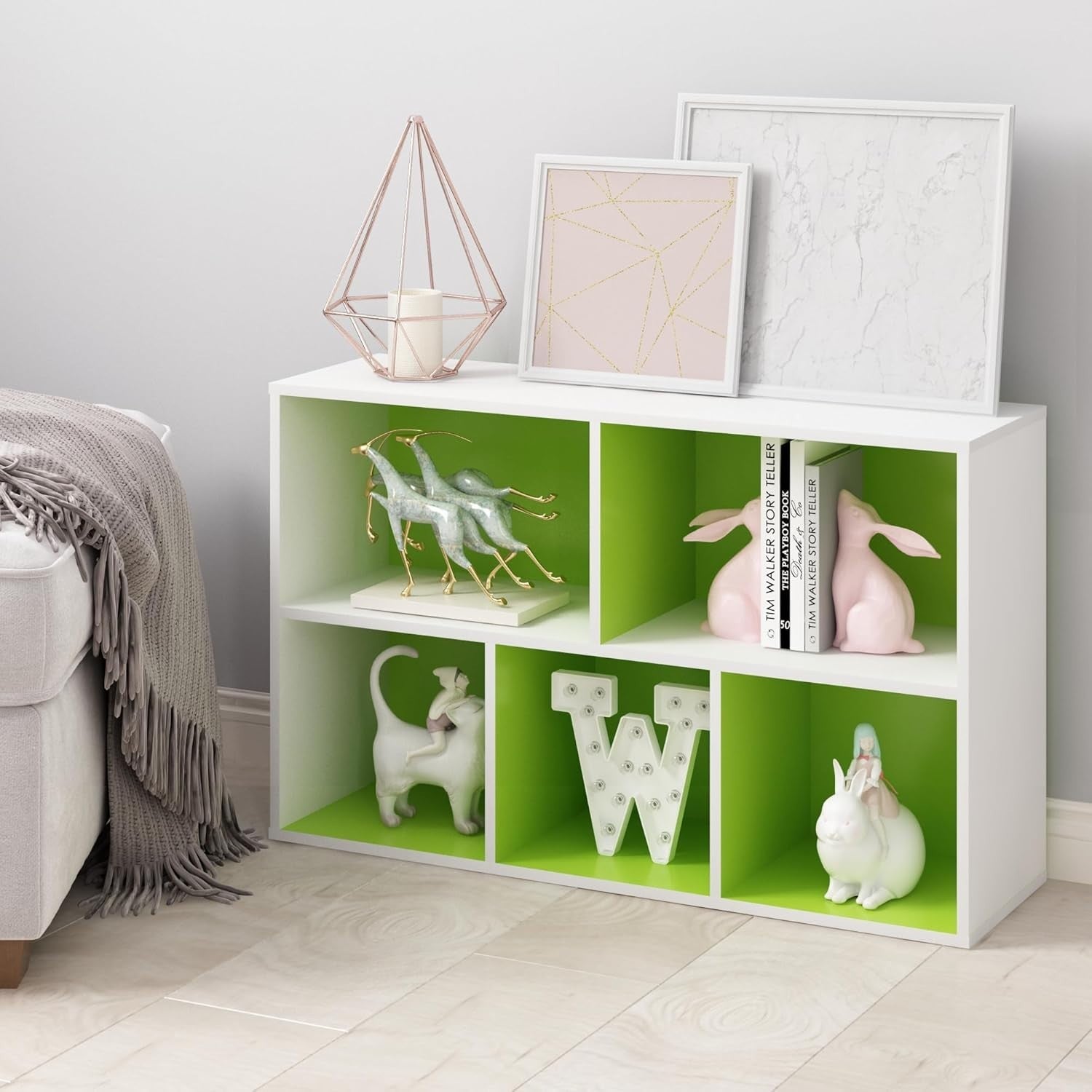 5 Cube Bookcase Storage Open Shelf Compact Organizer Bookshelf Display Green