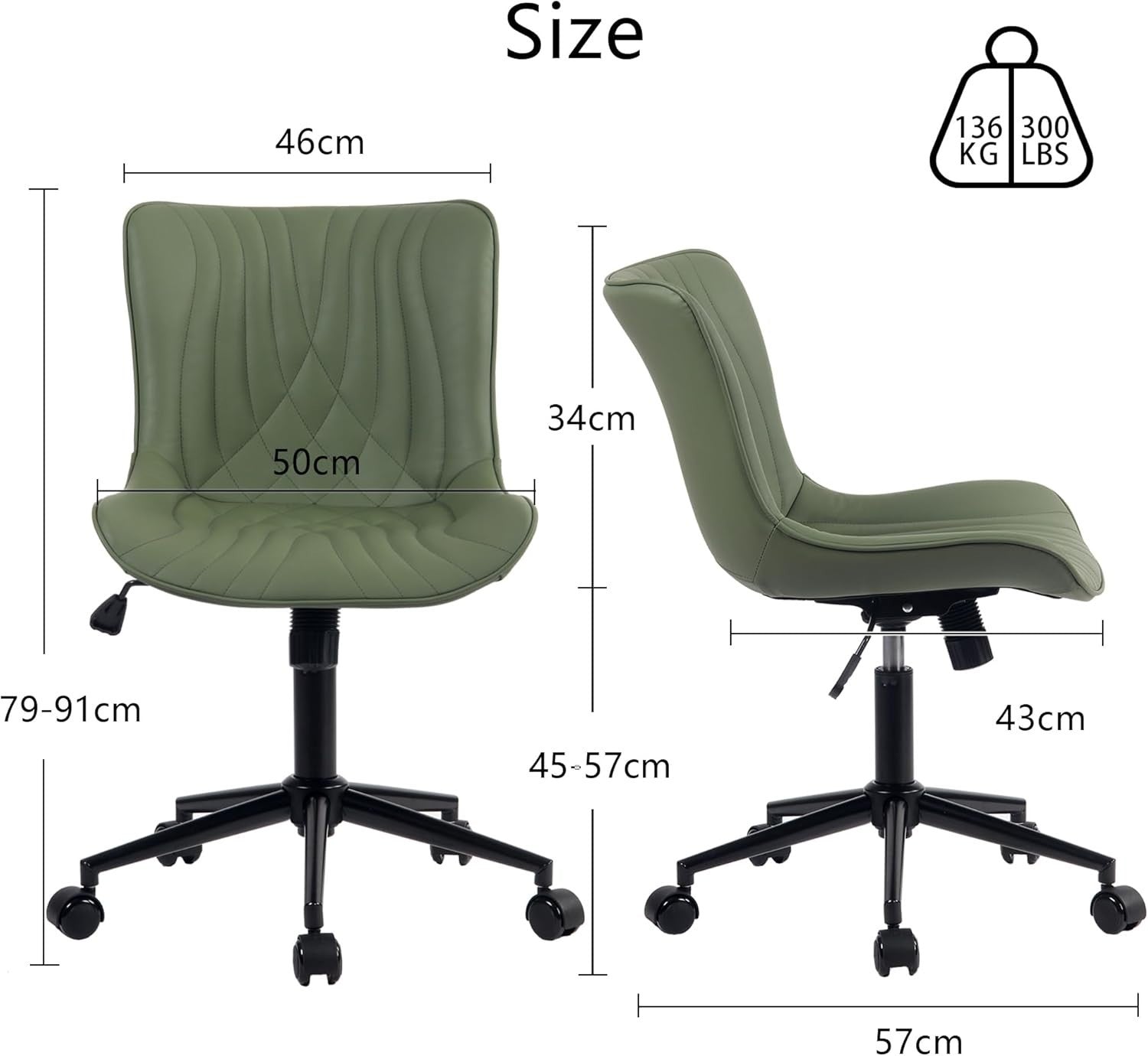 Ergonomic Office Chair Faux Leather Swivel Adjustable Height Desk Task Seat Gree