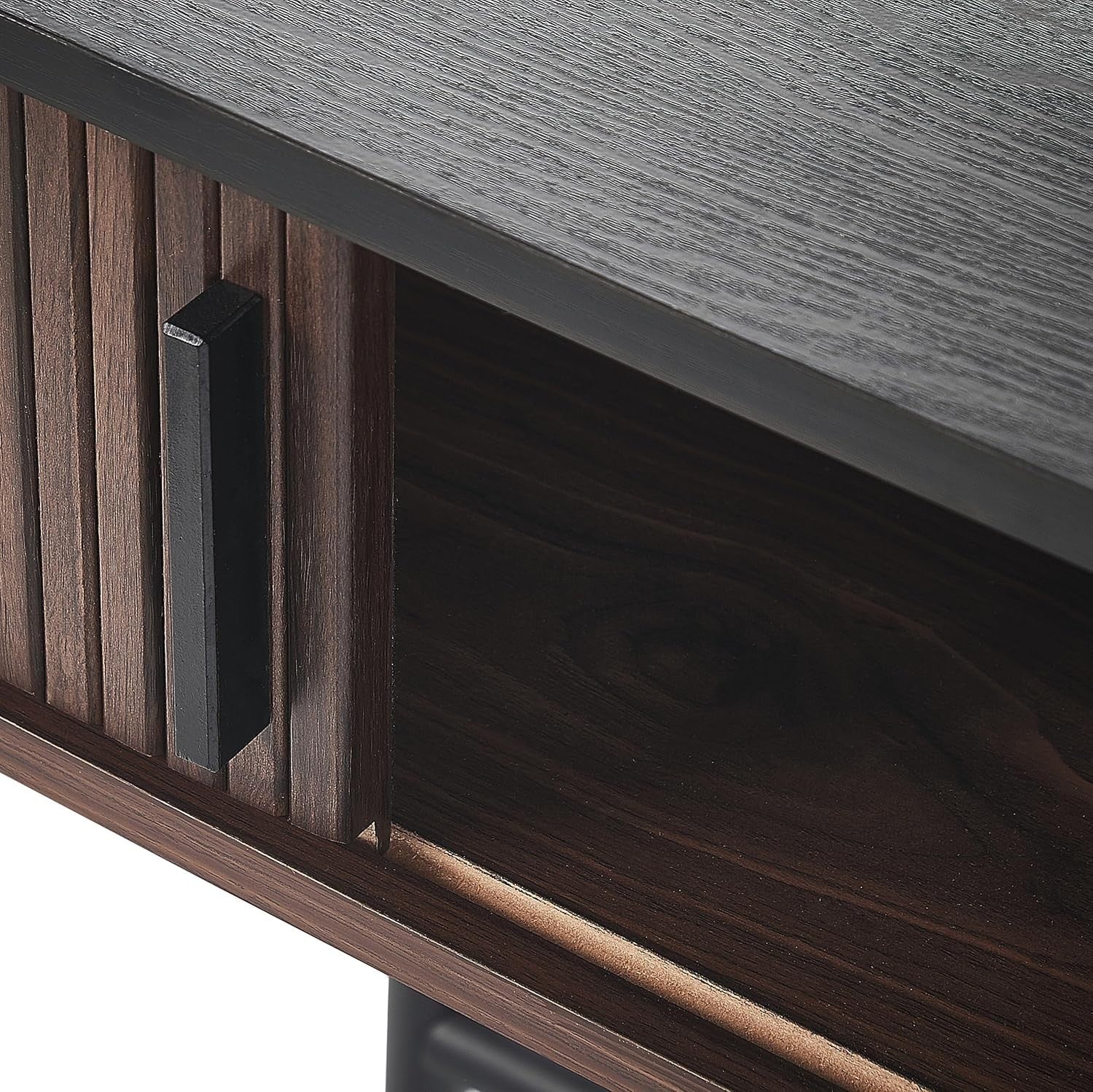 Modern Dark Wood Console Table with Sliding Doors & Storage, 100x35cm