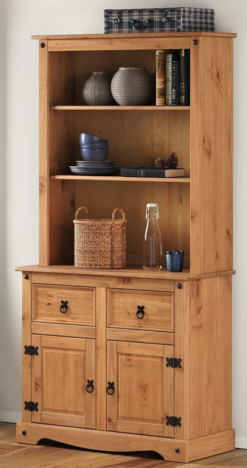 Wood Small Buffet Hutch 2 Doors 2 Drawers 176H Sideboard