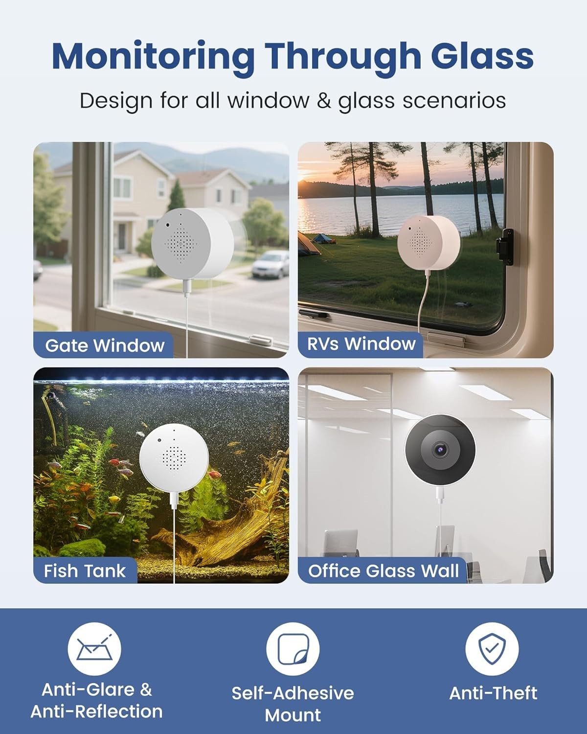 Glass Window Security Camera 2K AI Detection Dual Band WiFi CCTV