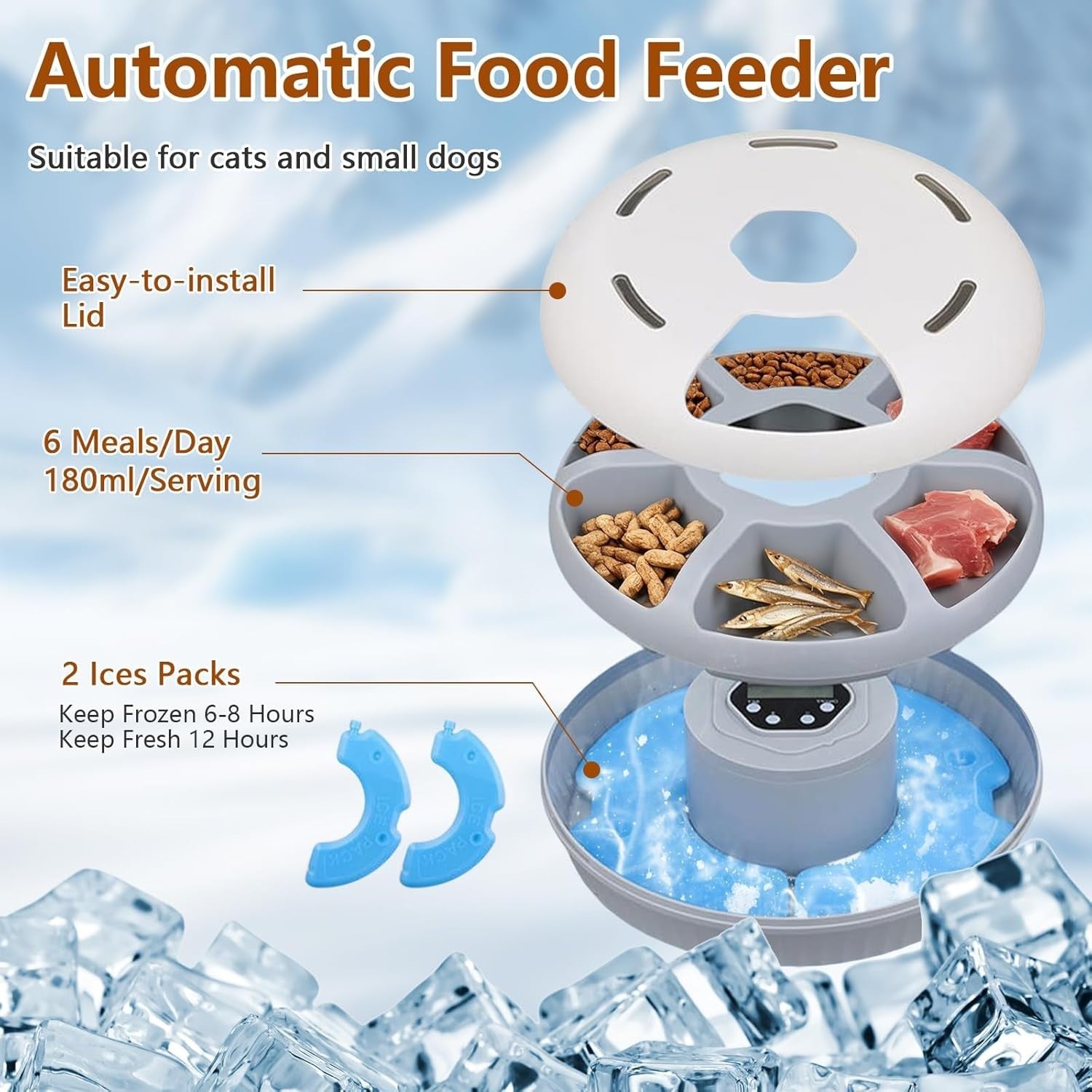 Automatic Cat Feeder Wet Dry Food Timer 6 Portion Pet Food Dispenser
