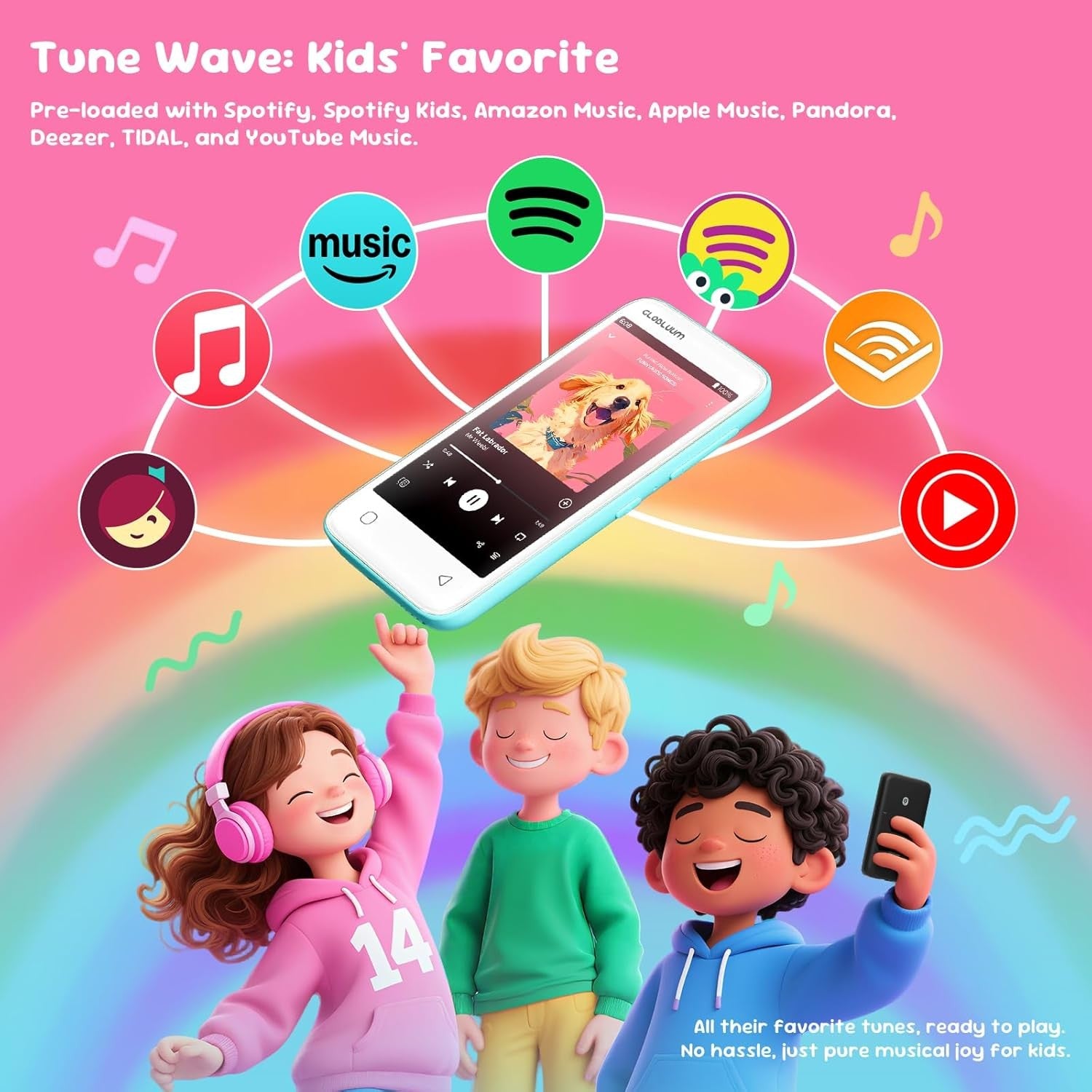 80GB Kids MP3 Player w/ 4″ Touchscreen, WiFi, Bluetooth, Parental Controls Blue
