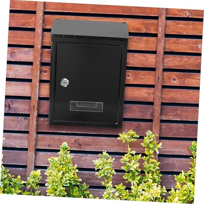 Lockable Wall Mounted Mailbox Black Iron Secure Outdoor Post Box Large & Stylish