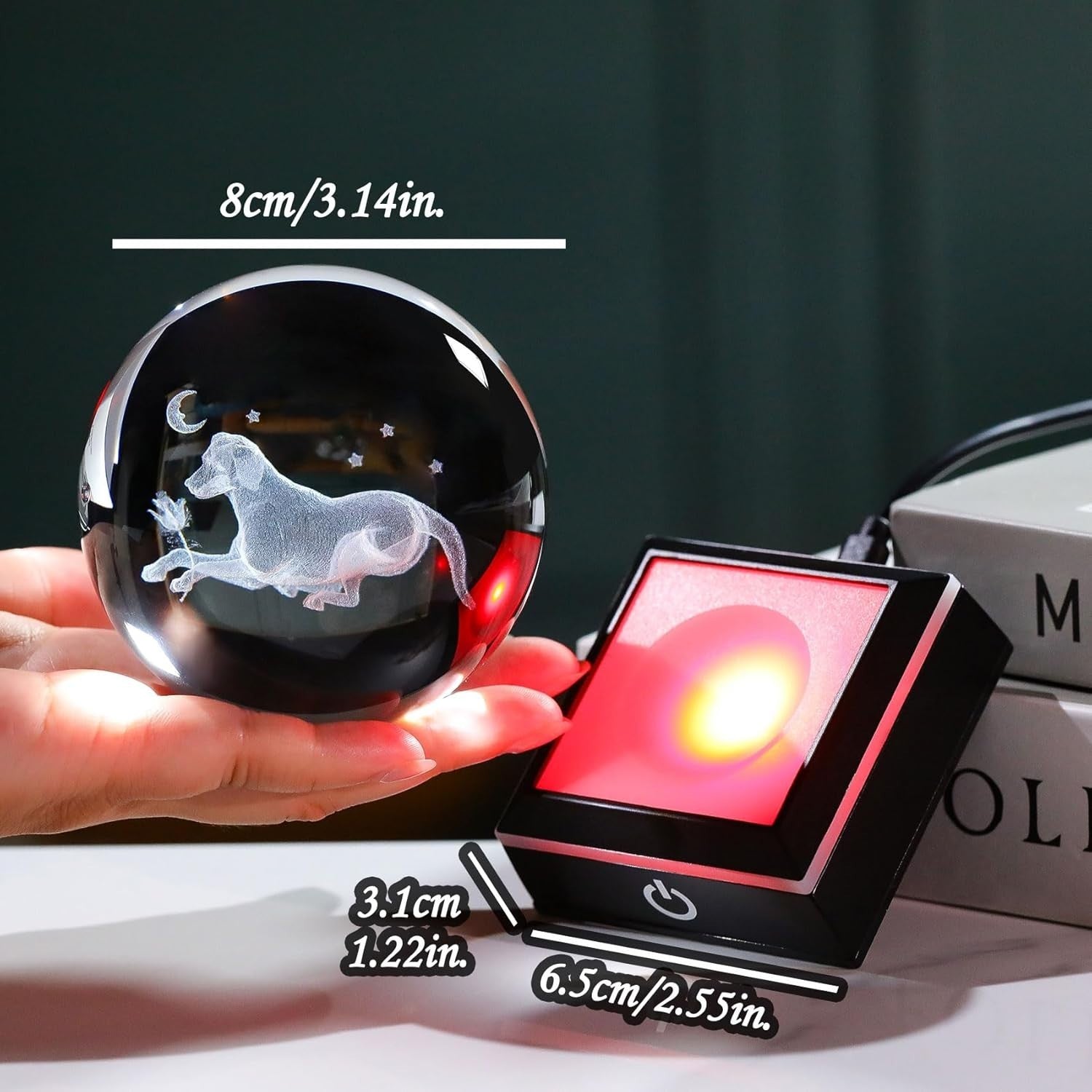3D Crystal Dog LED Light Globe 8cm Glass Ornament Gift for Dog Lovers Home Decor