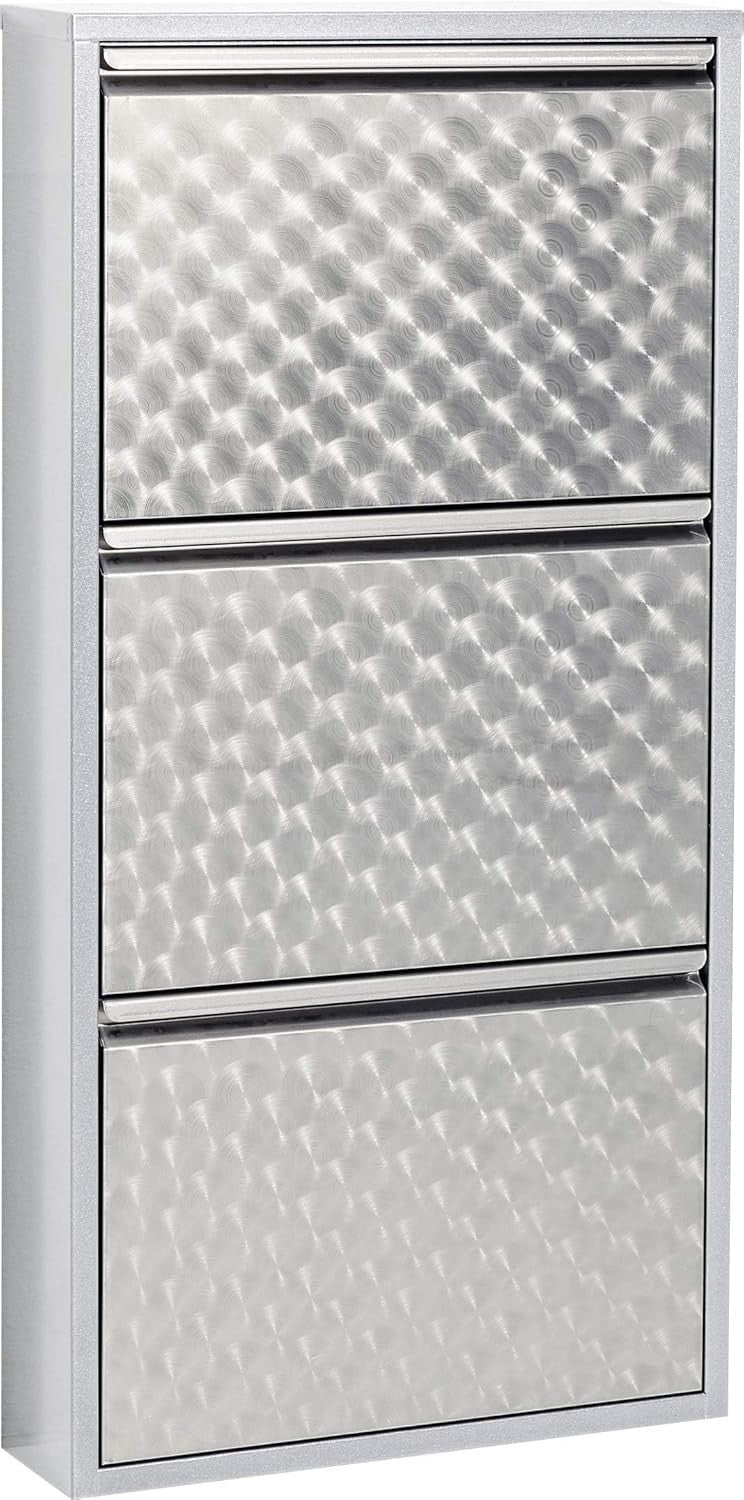 Slim Silver 3-Compartment Flip Shoe Cabinet, Space-Saving Storage for 6 Pairs