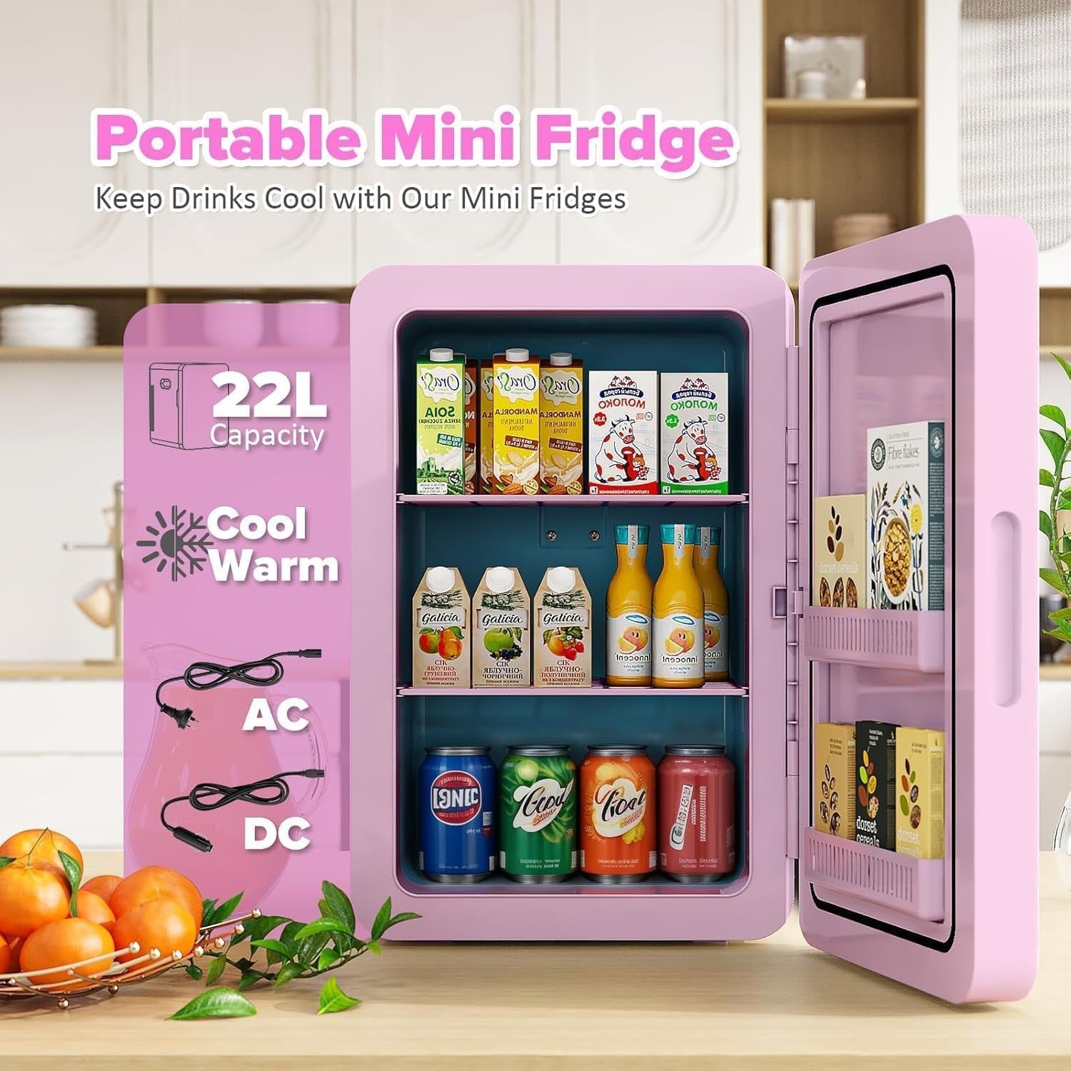22L Mini Fridge Portable Cooler & Warmer Bedroom Office Car Pink