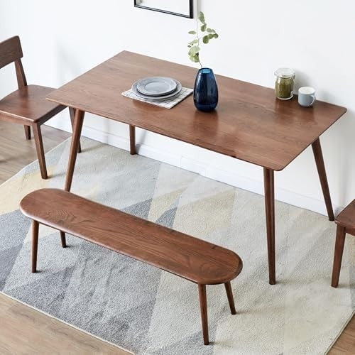 Solid Oak Wood Dining Bench Walnut Half-Round Entryway Bedroom Seat 47in
