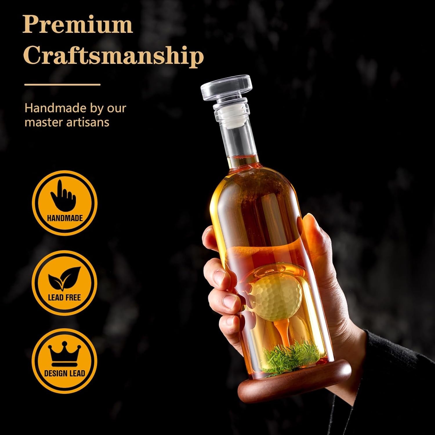 Golf Ball Whiskey Decanter Set with Glasses – 850ml Liquor Dispenser Gift