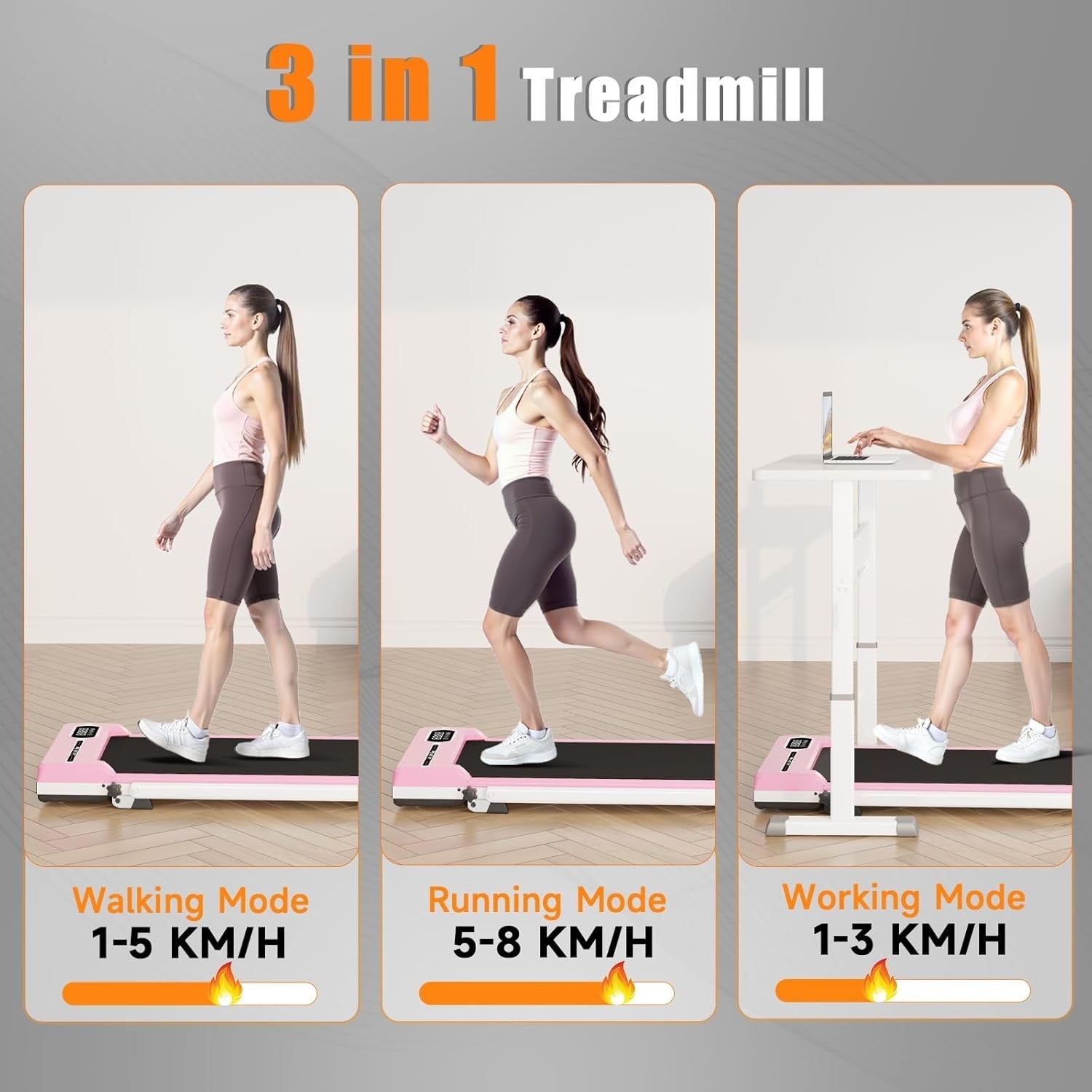 Foldable Incline Walking Treadmill 8KM/H Ultra Quiet Home Gym Under Desk