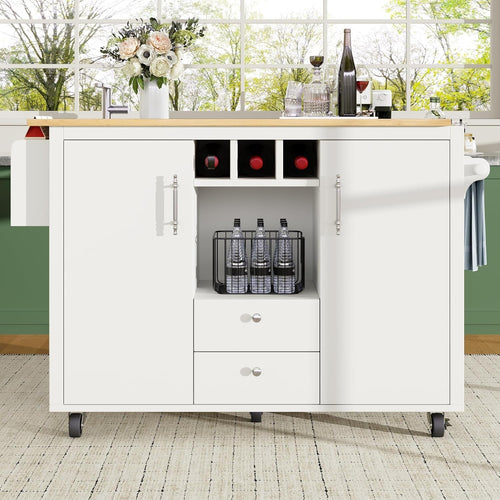 Rolling Kitchen Island Cart w/ Foldable Top, Wine Rack & Storage Shelves