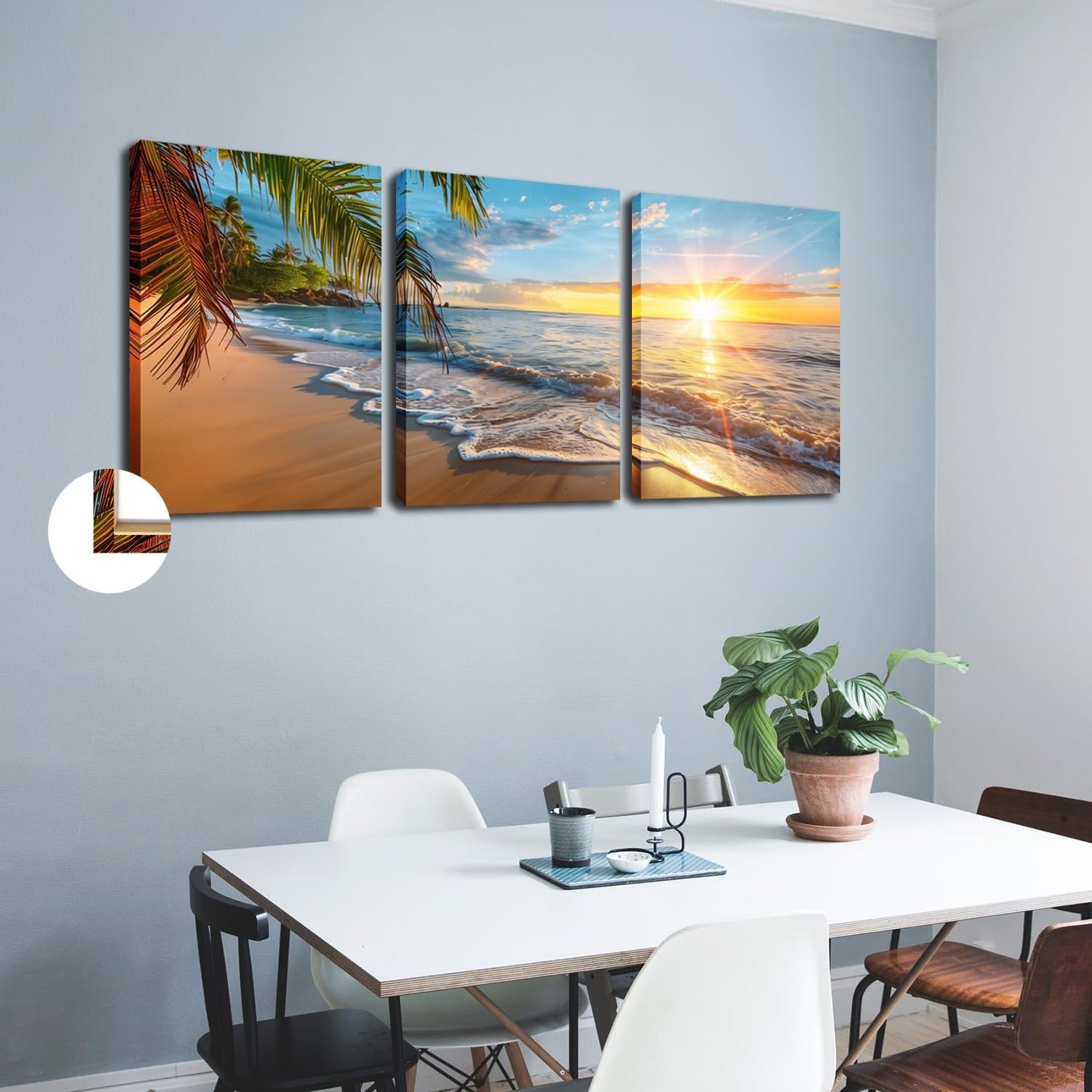 Beach Sunset Canvas Wall Art 3 Panel 12"x16" Ocean Home Decor