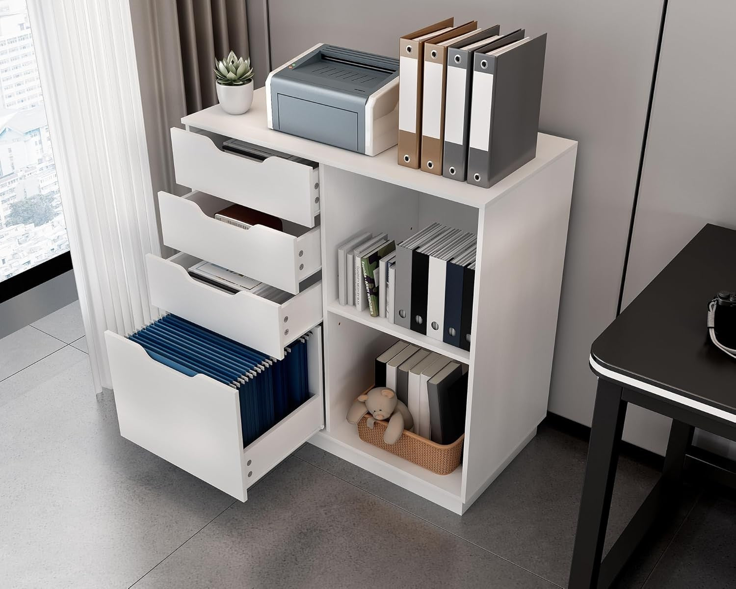 Large 4 Drawer Lateral File Cabinet A4 Letter Printer Stand Storage