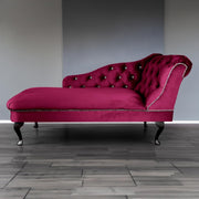 Velvet Tufted Chaise Lounge Sofa Right Hand Fuschia Accent Chair 133cm.