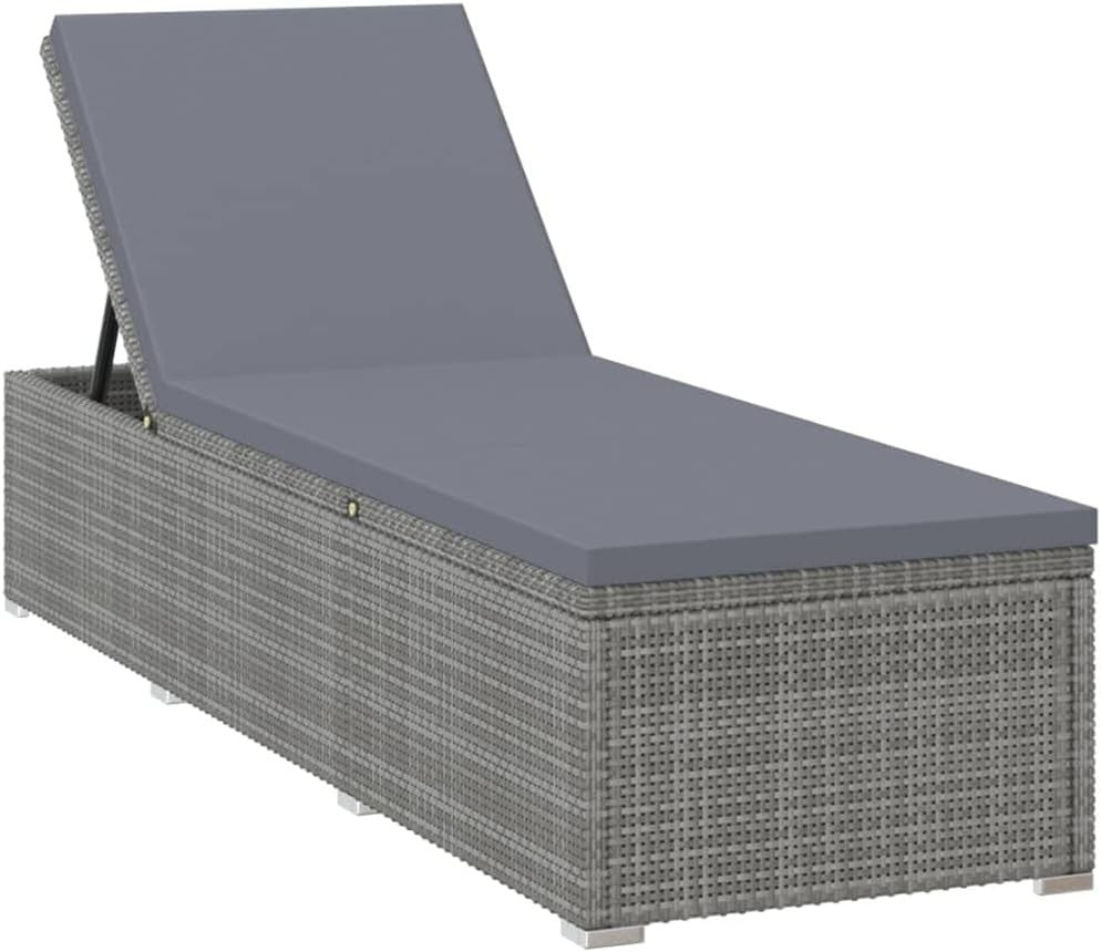 Rattan Reclining Sun Lounger with Cushion & Table Outdoor Garden Set