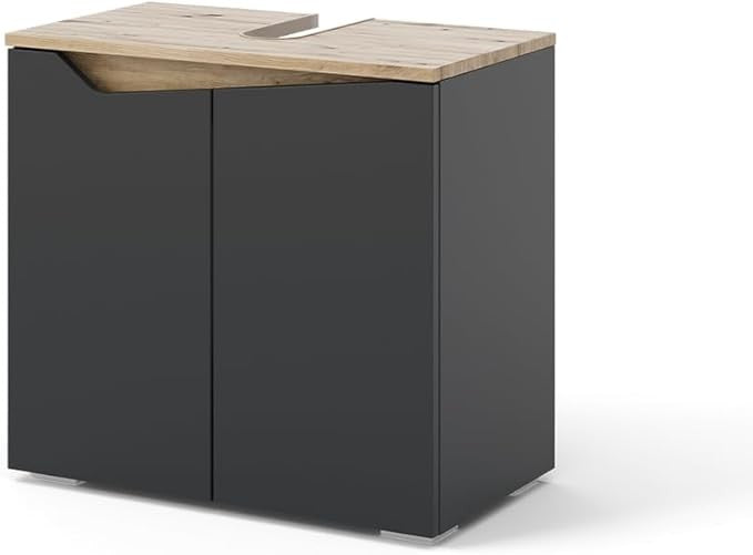 Anthracite Oak Bathroom Sink Cabinet 60x57.5cm Modern Vanity Storage Unit