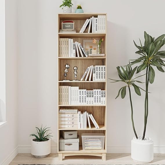 6 Tier Wooden Bookcase Tall Storage Shelving Unit with Multiple Display Shelves