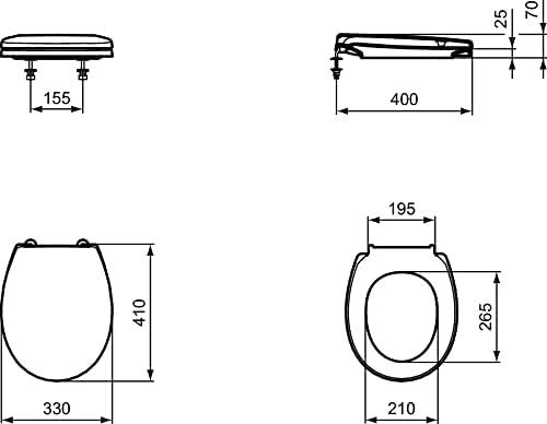 Contour 21 Toilet Seat & Cover White 305mm High Bowls Bottom Fix Hinges