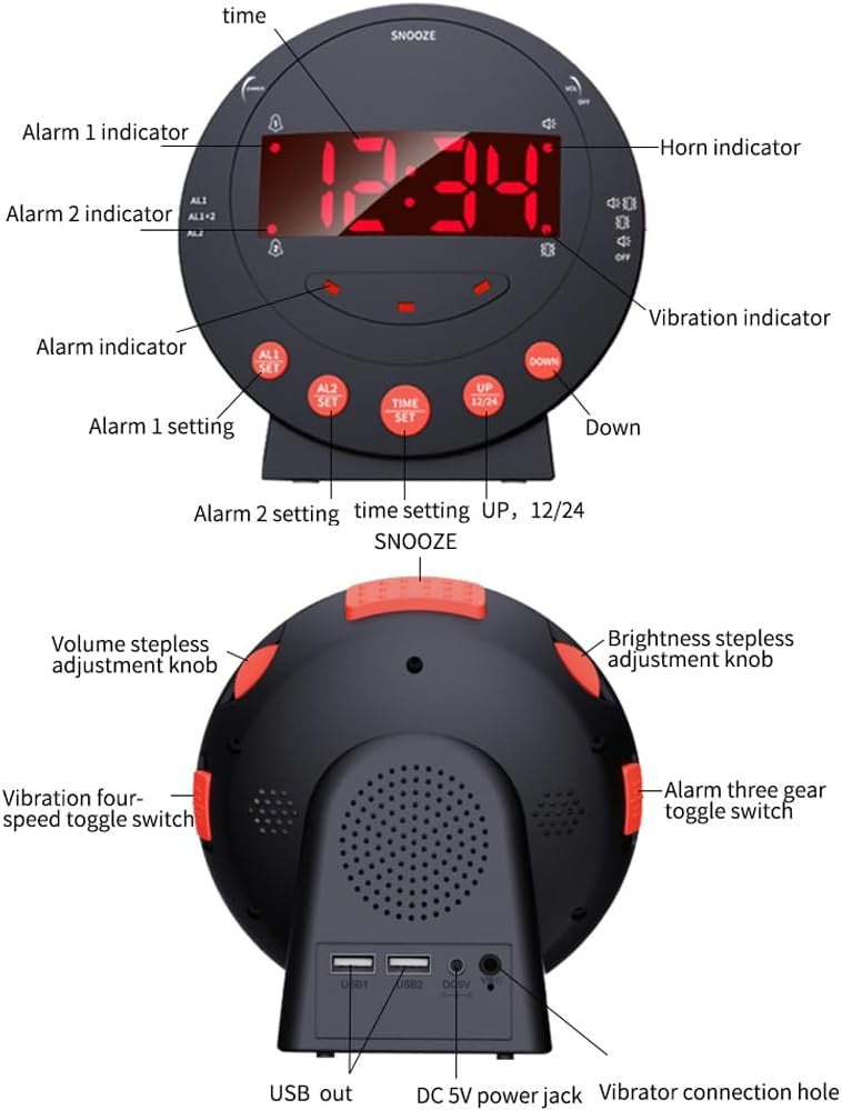 Loud Vibrating Alarm Clock Bed Shaker for Heavy Sleepers Deaf Elderly