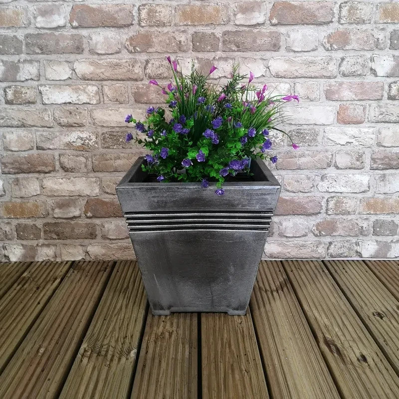 Grey Square Garden Planter Pot 33.5cm Tall Outdoor Flower Box Patio