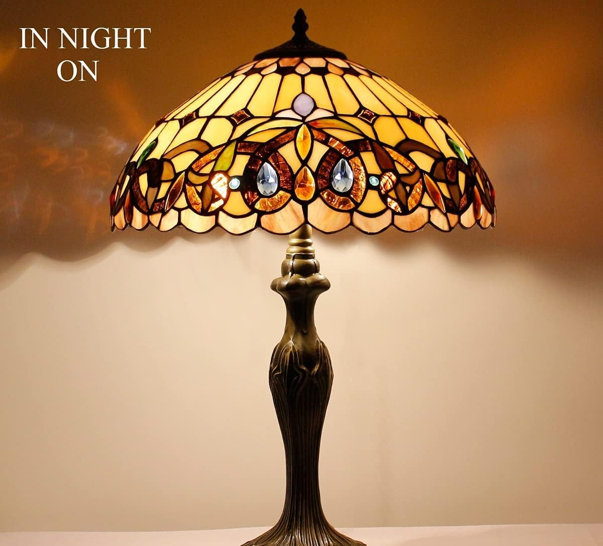 Colorful Stained Glass Tiffany Table Lamp 16x16x24in with Bronze Metal Base