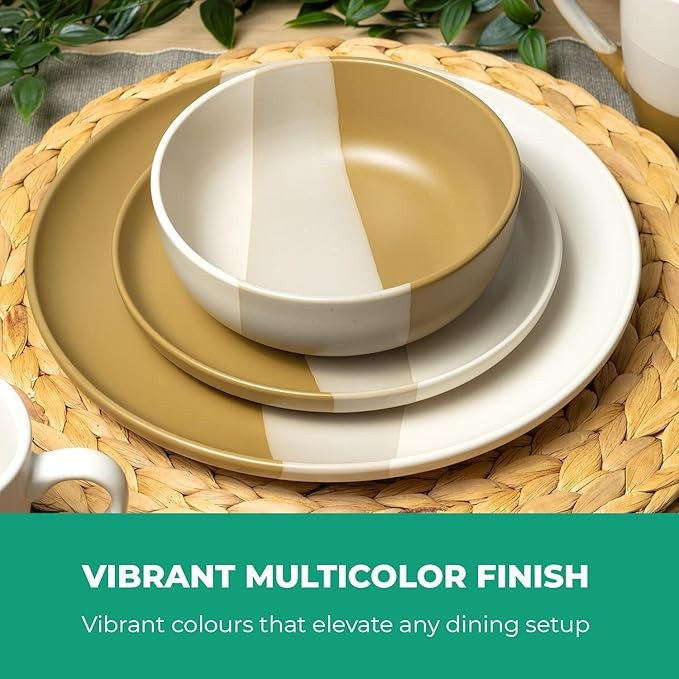 16 Piece Stoneware Dinner Set Plates Bowls Mugs for 4 Beige Crockery